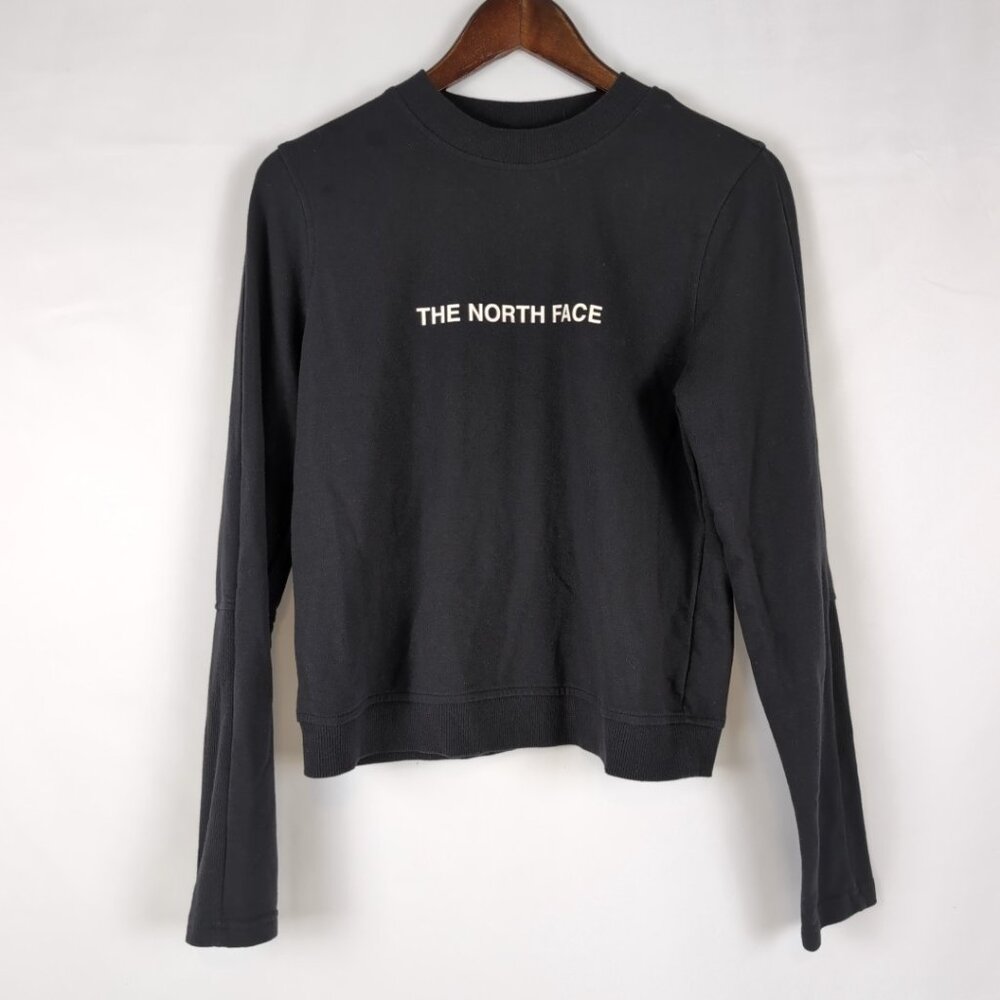 The North Face Women's Black Long Sleeve Shirt Cropped Spellout, Medium